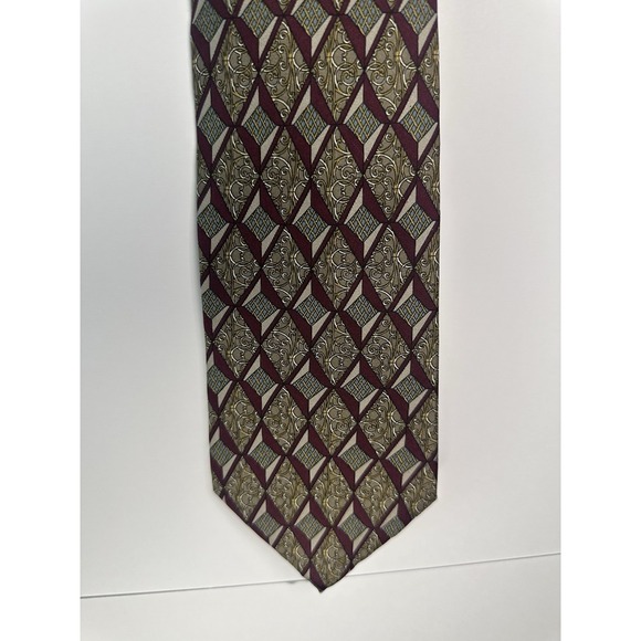 Pureology Other - Claybrooke Pure Silk Men's Tie Geo Diamond And Scroll Made In USA Red Gold Blue